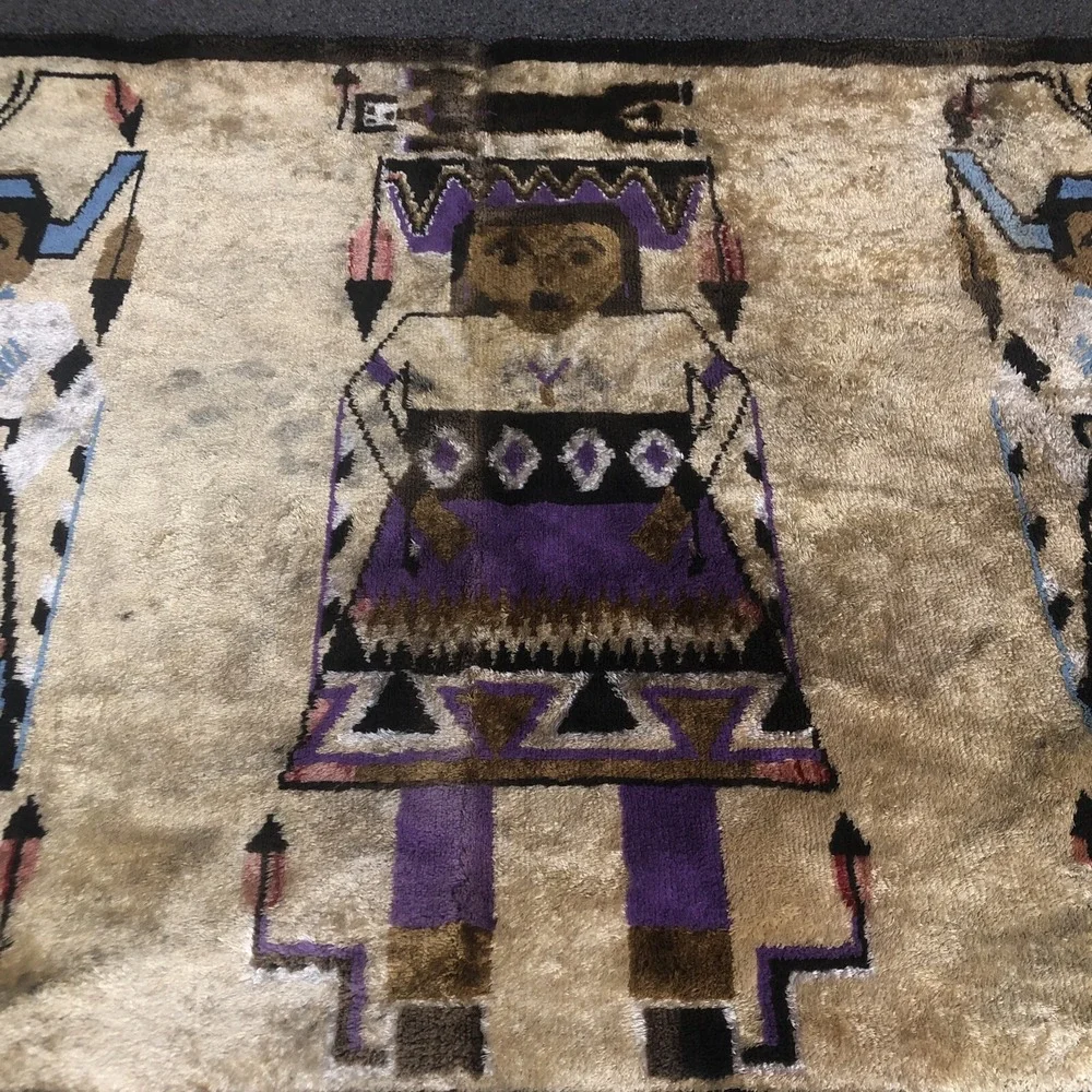 Vintage Woven Rug Native American Wall Hanging Wool ? 26 X 48